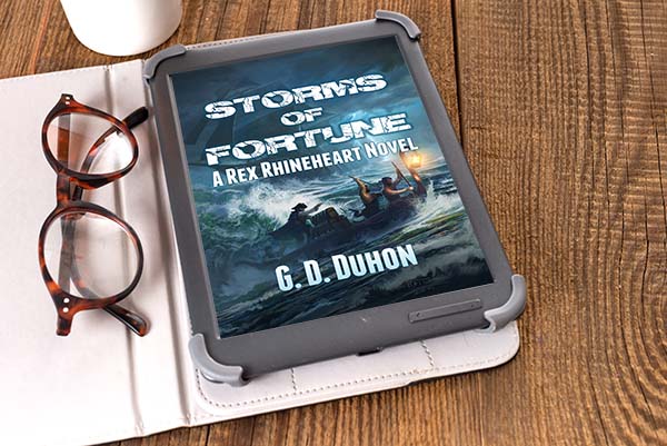 Decorative photo of an eReader device with a pair of glasses folded nearby